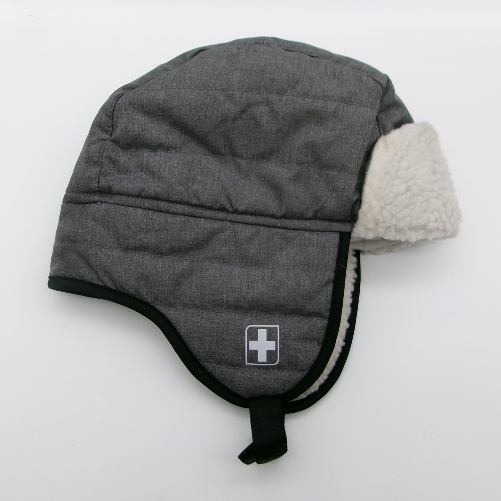 Swiss Tech Grey Quilted Trapper Hat Faux Shearling Lined L-XL SW32100030910
